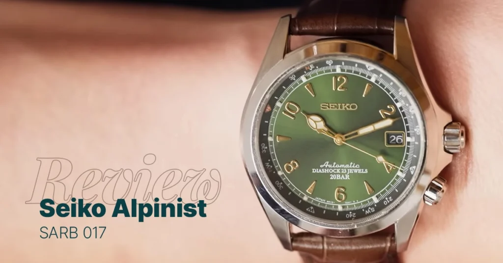 seiko alpinist green dial watch with brown leather strap