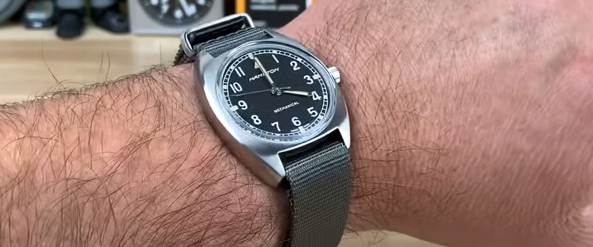 hamilton pilot pioneer mechanical on wrist